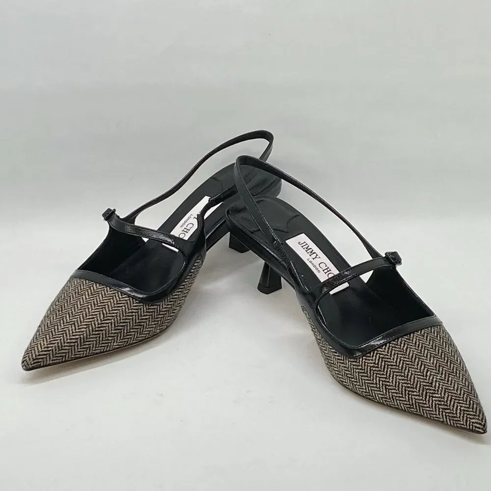 Jimmy Choo Didi 45MM Herringbone Slingback Pumps size 39